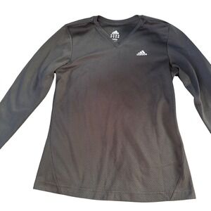 Adidas Long Sleeve Athletic Top V-Neck Activewear Black Running Shirt Women's SM